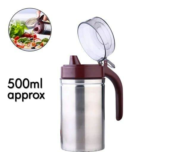 LIPSA ENTERPRISE Steel Stainless Oil Dispenser Bottle Cooking Olive Oil Container for Kitchen with Handle Dust Free Cap Cover & Leak Proof Oil Bottle Oil Pot Pourer Jar Oil Cans (500ml) - Image 3