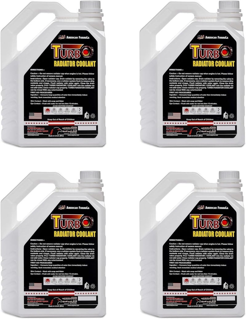 Turbo Radiator Coolant Red 4L (Pack of 4) - Extended Life Antifreeze for Modern & Heavy Duty Engines - Image 1