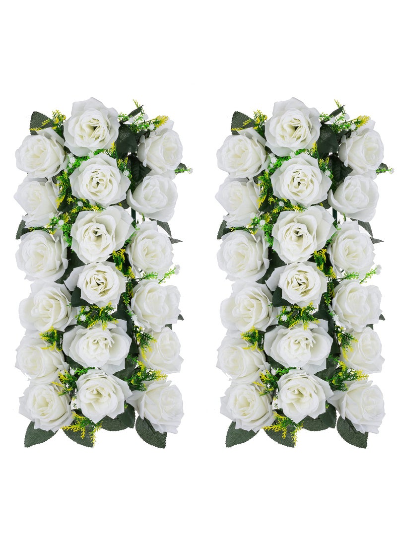 Inweder Inweder Flower Table Decorations for Wedding  2 Pcs Artificial Table Flower Arrangement Weeding Rose Floral Centerpieces for Reception Table Runner Dining Table Living Room Kitchen White 