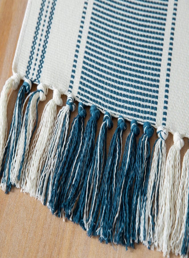 Caflife Boho Table Runner Blue and White for Modern Farmhouse Decor, Natural Cotton Woven Runner with Tassels for Home Dining Table décor 13 x 72 Inch Long - Image 5