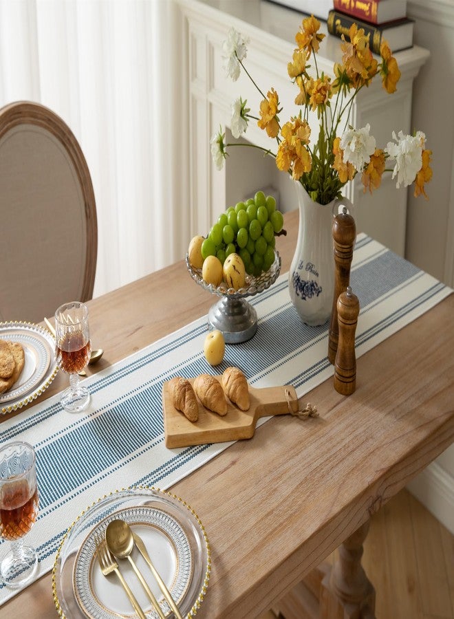 Caflife Boho Table Runner Blue and White for Modern Farmhouse Decor, Natural Cotton Woven Runner with Tassels for Home Dining Table décor 13 x 72 Inch Long - Image 3