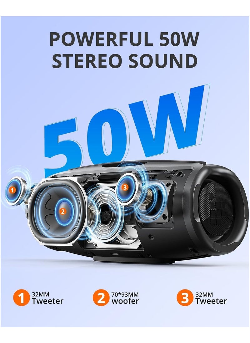 ترونسمارت مكبر صوت محمول بتقنية البلوتوث من Tronsmart Mirtune S100، 50 وات، صوت جهير قوي وصوت عالٍ واضح، مقبض قابل للسحب، وقت تشغيل يصل إلى 20 ساعة، مقاوم للماء IPX7، معادل صوت مخصص، بنك طاقة مدمج للاستخدام في الهواء الطلق والتخييم والشاطئ (أسود)  - Image 3