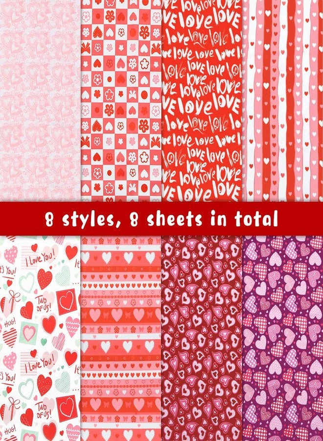 Geluode Valentine's Day Fabric,8 PCS 8 Designs Cotton Sewing Fabric Squares, Love Heart Floral Fat Quarters Quilting Fabric Bundles Material for Valentine's Day Wedding Decorative Sewing DIY Fabric Crafts - Image 2