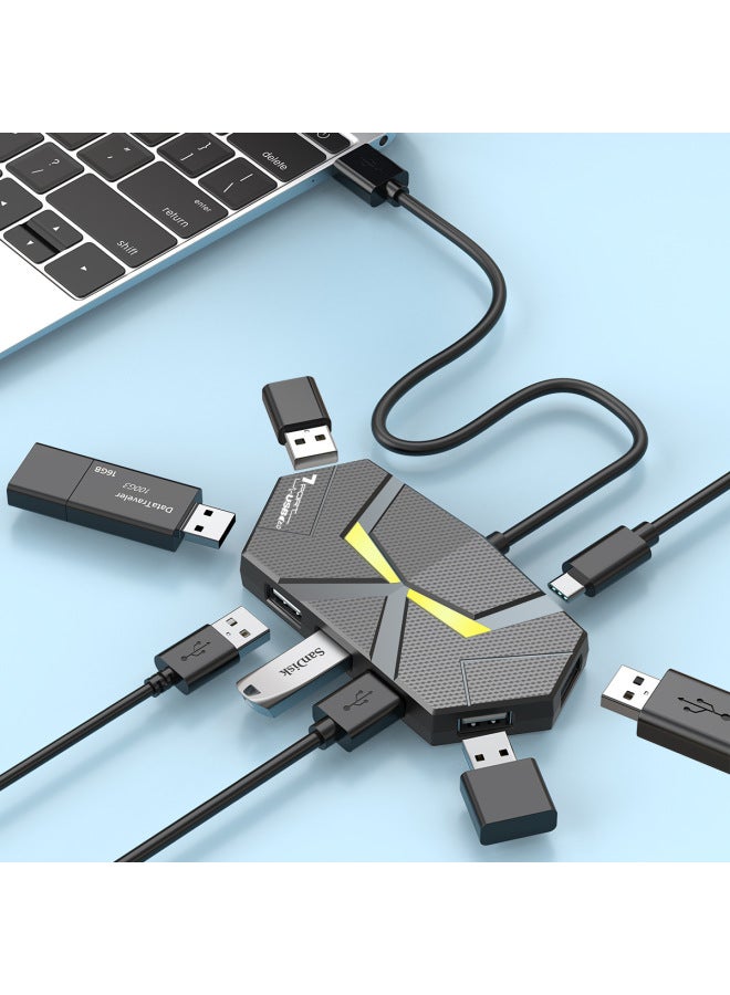 Colorful Atmosphere Lamp HUB4 7 2.0 Splitter Expansion Laptop One Drag Multi-turn Belt Power Supply-Number Of Interfaces:7 White 1.2 Meters  - Image 2