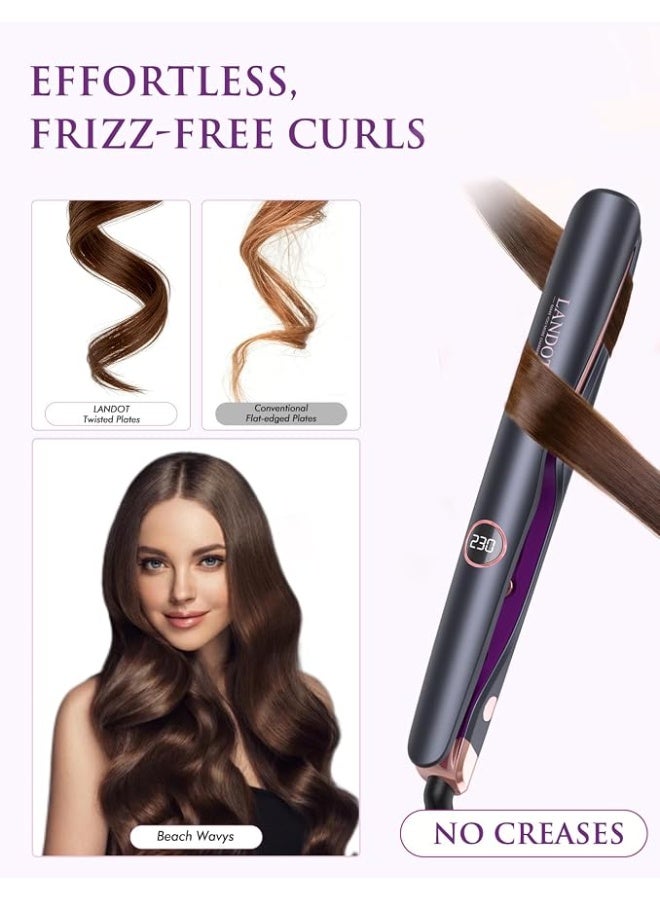 LANDOT 2-in-1 Hair Straighteners and Curler - Twist Floating Plates for Create Salon Waves, Curls, Straight Styles | Flat Curling Iron, Anti-Frizz Ionic, Smooth Glide Floating Plates, 30s Fast Heat-Up, 12 Temps 250-450°F, All Hair Types - Image 2