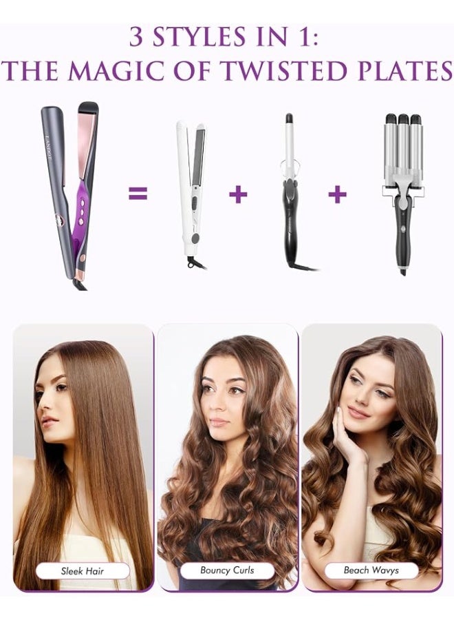 LANDOT 2-in-1 Hair Straighteners and Curler - Twist Floating Plates for Create Salon Waves, Curls, Straight Styles | Flat Curling Iron, Anti-Frizz Ionic, Smooth Glide Floating Plates, 30s Fast Heat-Up, 12 Temps 250-450°F, All Hair Types - Image 4