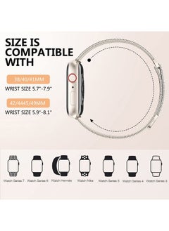 Zedoli Compatible with Apple Watch Band 44mm 45mm 42mm 49mm for Men Women, Stainless Steel Mesh Loop Magnetic Clasp Metal Strap for iWatch Ultra SE Series 9 8 7 6 5 4 3 2 1, 42 44 45 49 mm, Starlight  - Image 5