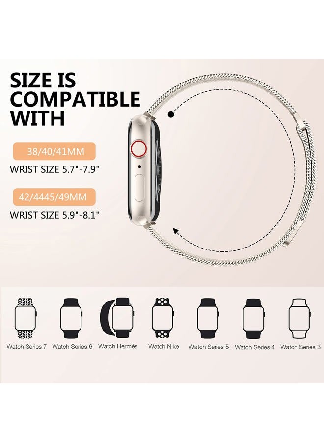 Zedoli Compatible with Apple Watch Band 44mm 45mm 42mm 49mm for Men Women, Stainless Steel Mesh Loop Magnetic Clasp Metal Strap for iWatch Ultra SE Series 9 8 7 6 5 4 3 2 1, 42 44 45 49 mm, Starlight  - Image 5