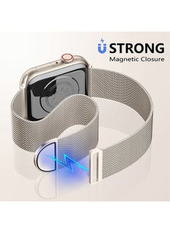Zedoli Compatible with Apple Watch Band 44mm 45mm 42mm 49mm for Men Women, Stainless Steel Mesh Loop Magnetic Clasp Metal Strap for iWatch Ultra SE Series 9 8 7 6 5 4 3 2 1, 42 44 45 49 mm, Starlight  - Image 4