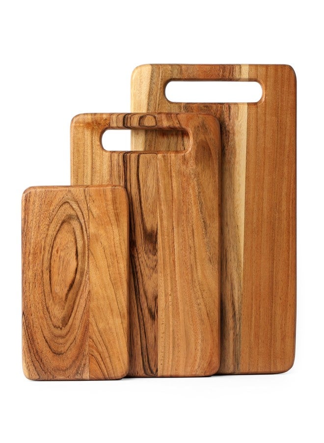 WEBHUSHI Acacia Wood Cutting Boards Set of 3 mix of 3 Sizes, Rectangular with Juice Groove Thickness 0.67 Inches (Set of 3 of Mix Sizes With Handles) - Image 2