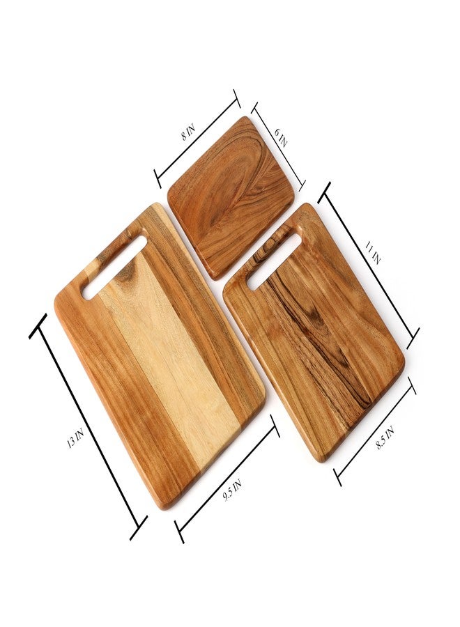 WEBHUSHI Acacia Wood Cutting Boards Set of 3 mix of 3 Sizes, Rectangular with Juice Groove Thickness 0.67 Inches (Set of 3 of Mix Sizes With Handles) - Image 3