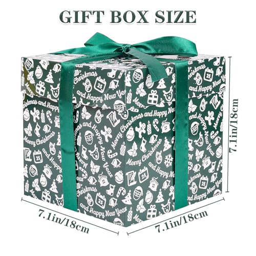 Jaywayang 5 Pack Green Christmas Gift Boxes with Lids Ribbons and Tissue Papers Square Gift Boxes 71 Inch Presents Wrapping Christmas Gift Holiday New Year Party Favor Boxes - Image 3
