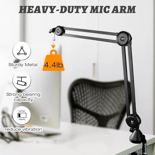 TechBlaze Mic Stand for Desk – TECHBLAZE Heavy Duty Microphone Boom Arm with Clamp, Adjustable 360° Mic Arm Compatible with Blue Yeti, HyperX, Shure SM7B - Image 3