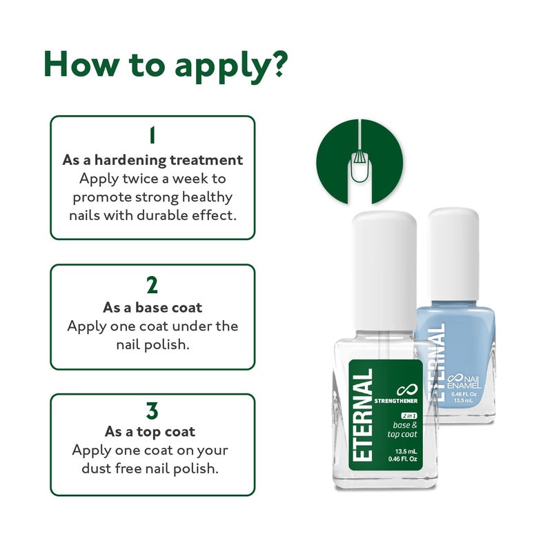 Eternal 2 in 1 Nail Hardener Base Coat Top Coat - 13.5 mL Nails Strengthener with Long Lasting Shine Finish for Strong Nails, Fingernail Polish Wear Extension & Healthy Nail Growth Treatment â€“ 2 Pack - Image 3