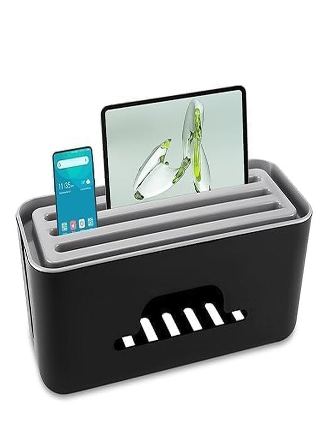 AMIRATE Cable Management Box with Phone Stand | Cord Organizer Hides Extension Board, Power Strips, Surge Protector, Cords, Wire, Router | TV Cord Box for Desktop, Floor, Home, Office (Black) - Image 1