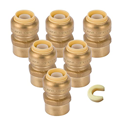 GUOFIS 6 Pack Female Adapter34 Inch Push Brass Female Adapter Fitting with Disconnect Clip PushtoConnect Plumbing Fittings for Copper PEX Pipe CPVCPF1606Pack - Image 1