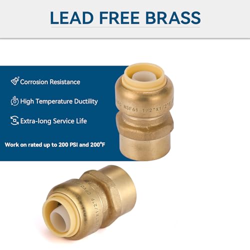 GUOFIS 6 Pack Female Adapter34 Inch Push Brass Female Adapter Fitting with Disconnect Clip PushtoConnect Plumbing Fittings for Copper PEX Pipe CPVCPF1606Pack - Image 3