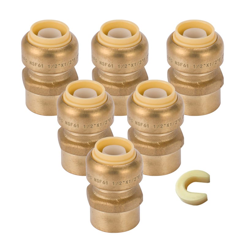 GUOFIS 6 Pack Female Adapter34 Inch Push Brass Female Adapter Fitting with Disconnect Clip PushtoConnect Plumbing Fittings for Copper PEX Pipe CPVCPF1606Pack - Image 2
