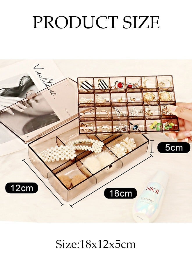 DUNISO Clear Plastic Small Jewelry Organizer 2-Layers Large Capacity Jewelry Storage Box with Lid and 30 Compartments for Hair Accessories & Beauty Supplies Earrings Necklaces Bracelets - Image 4