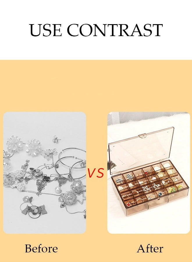 DUNISO Clear Plastic Small Jewelry Organizer 2-Layers Large Capacity Jewelry Storage Box with Lid and 30 Compartments for Hair Accessories & Beauty Supplies Earrings Necklaces Bracelets - Image 5