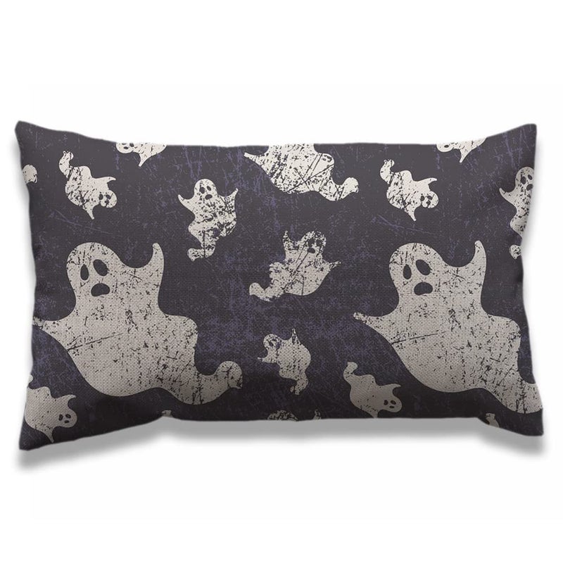 AOYEGO AOYEGO Ghost Throw Pillow Cover 12x20 Inch Halloween Scary Skull Ghosts Spirit in Vintage Doodle Paper Rectangle Pillow Cases Home Decorative Cotton Linen Cushion Cover for Bed Sofa  - Image 1