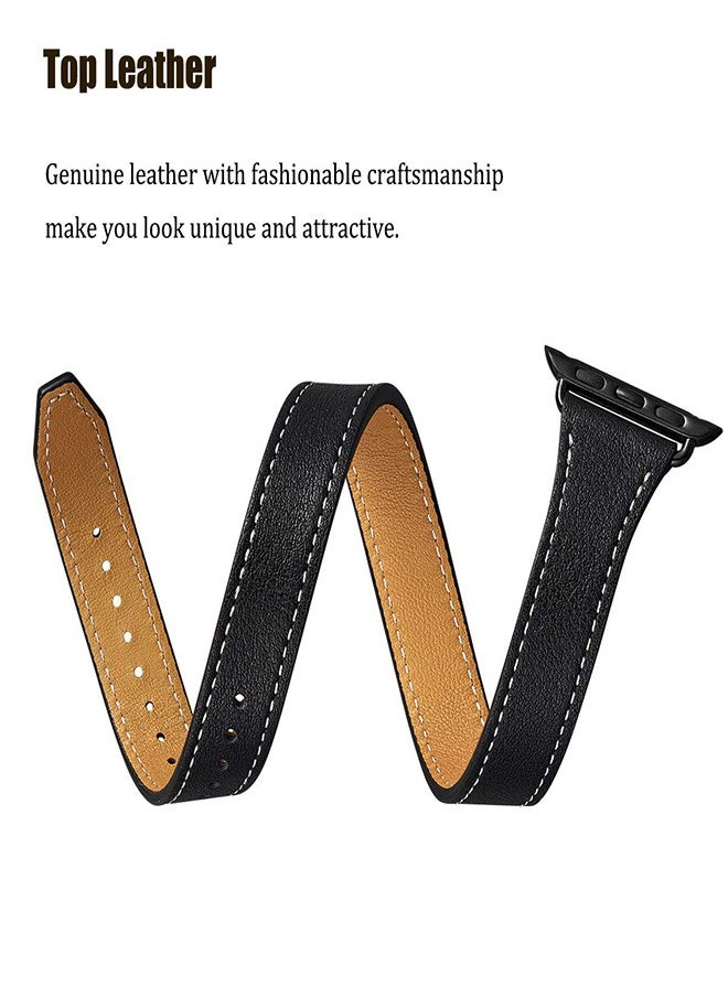 Ofrdncy - Ofrdncy Compatible for Apple Watch Band 49mm 46mm 45mm 44mm 42mm 41mm 40mm 38mm women, Genuine Leather Double Tour Designed Slim Apple Watch Strap for iWatch Ultra 2/1 Series 10 9 8 7 6 5 4 3 2 1 SE - Image 1