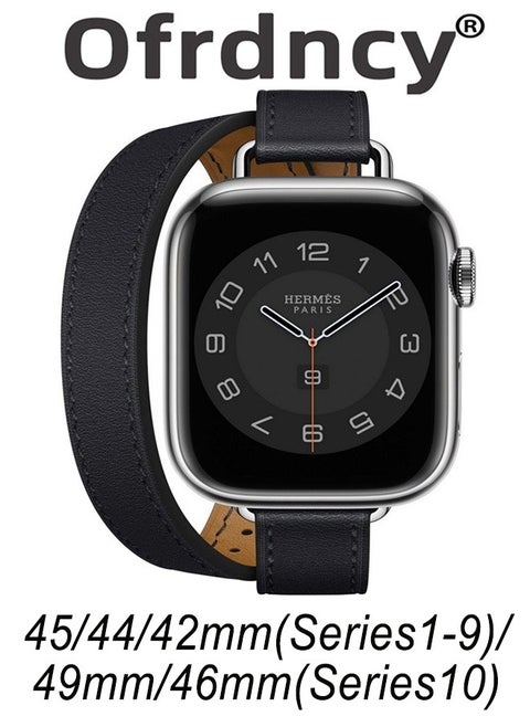 Ofrdncy Compatible for Apple Watch Band 49mm 46mm 45mm 44mm 42mm 41mm 40mm 38mm women, Genuine Leather Double Tour Designed Slim Apple Watch Strap for iWatch Ultra 2/1 Series 10 9 8 7 6 5 4 3 2 1 SE