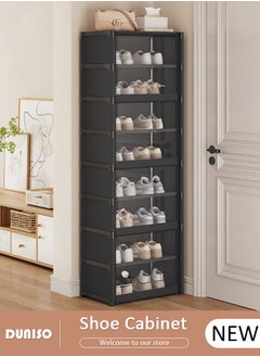 DUNISO 9 Tier Shoe Cabinet, Space Saving Free Standing Shoe Storage Rack with Dust-proof Door,  Simple Shoe Dust Cover, Creative Home Shoe Rack, Portable Plastic Shoes Tower Cabinet for Hallway, Bedroom, Entryway  - Image 1