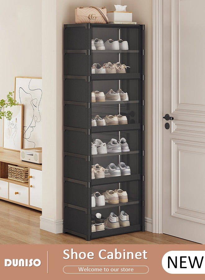 DUNISO 9 Tier Shoe Cabinet, Space Saving Free Standing Shoe Storage Rack with Dust-proof Door,  Simple Shoe Dust Cover, Creative Home Shoe Rack, Portable Plastic Shoes Tower Cabinet for Hallway, Bedroom, Entryway  - Image 1