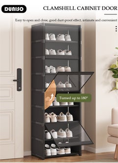 DUNISO 9 Tier Shoe Cabinet, Space Saving Free Standing Shoe Storage Rack with Dust-proof Door,  Simple Shoe Dust Cover, Creative Home Shoe Rack, Portable Plastic Shoes Tower Cabinet for Hallway, Bedroom, Entryway  - Image 2