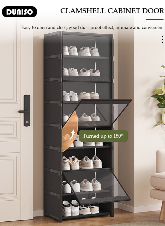 DUNISO 9 Tier Shoe Cabinet, Space Saving Free Standing Shoe Storage Rack with Dust-proof Door,  Simple Shoe Dust Cover, Creative Home Shoe Rack, Portable Plastic Shoes Tower Cabinet for Hallway, Bedroom, Entryway  - Image 2