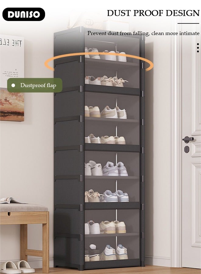 DUNISO 9 Tier Shoe Cabinet, Space Saving Free Standing Shoe Storage Rack with Dust-proof Door,  Simple Shoe Dust Cover, Creative Home Shoe Rack, Portable Plastic Shoes Tower Cabinet for Hallway, Bedroom, Entryway  - Image 5