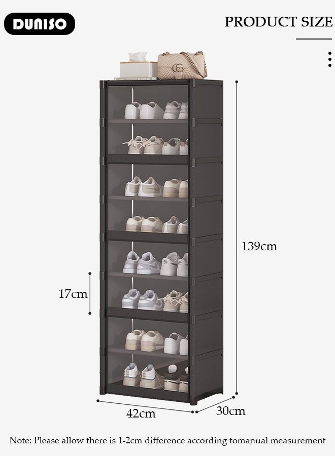 DUNISO 9 Tier Shoe Cabinet, Space Saving Free Standing Shoe Storage Rack with Dust-proof Door,  Simple Shoe Dust Cover, Creative Home Shoe Rack, Portable Plastic Shoes Tower Cabinet for Hallway, Bedroom, Entryway  - Image 4