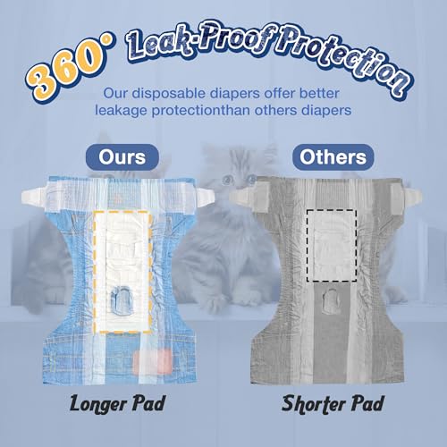MICOOYO Disposable Cat Diapers, Cat Diapers for Female Cats with Ultra Stretchy, Puppy Diaper Super Absorbent, Fit for Cats in Heat or Incontinence, 20 Count Extra Small Size - Image 4