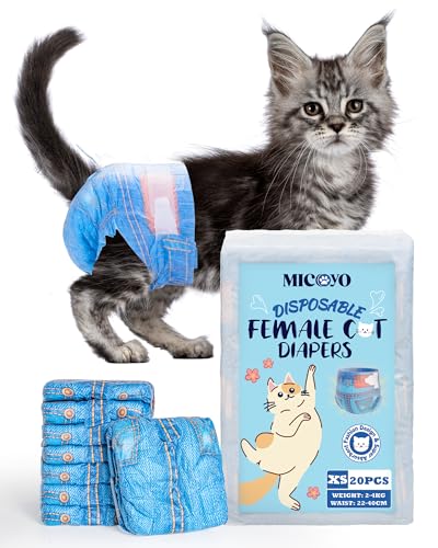 MICOOYO Disposable Cat Diapers, Cat Diapers for Female Cats with Ultra Stretchy, Puppy Diaper Super Absorbent, Fit for Cats in Heat or Incontinence, 20 Count Extra Small Size - Image 1