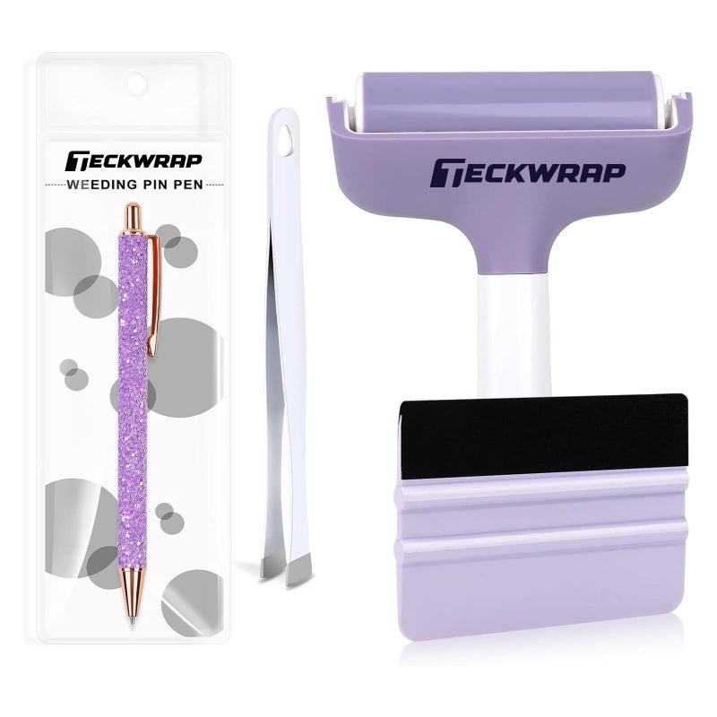 TECKWRAP Brayer Roller Set, 4 PCS â€“ Printmaking Brayer with Pin Pen, Tweezers & Felt Squeegee for Vinyl, Iron-On, Scrapbooking, Stamping, and Card Making - Image 1