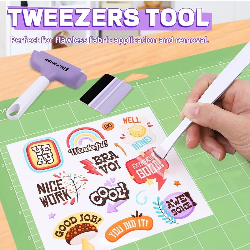 TECKWRAP Brayer Roller Set, 4 PCS â€“ Printmaking Brayer with Pin Pen, Tweezers & Felt Squeegee for Vinyl, Iron-On, Scrapbooking, Stamping, and Card Making - Image 5