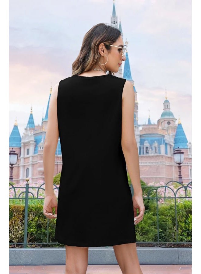 BANGELY Magical Women Dress Love Castle Graphic Magic Princess Family Vacation Party Sleeveless Knee Length Outfit, Black, L - Image 5