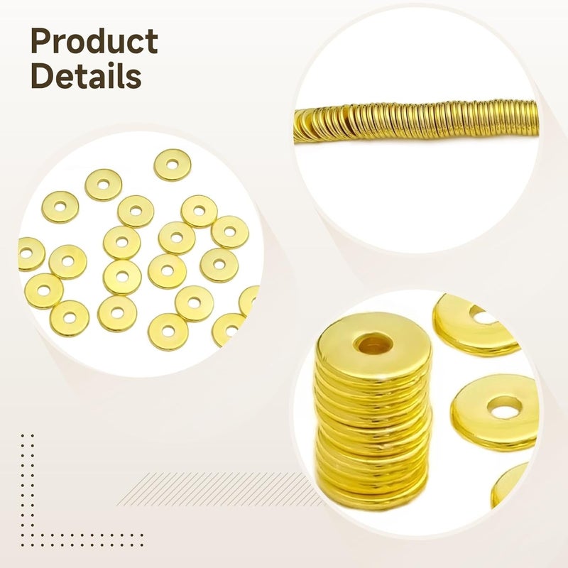 200 Pcs 18K Gold Plated Round Spacer Beads, Flat Metal Beads for Jewelry DIY, Lead-Free, Nickel-Free for Necklaces, Earrings, Bracelets, & More - Image 3