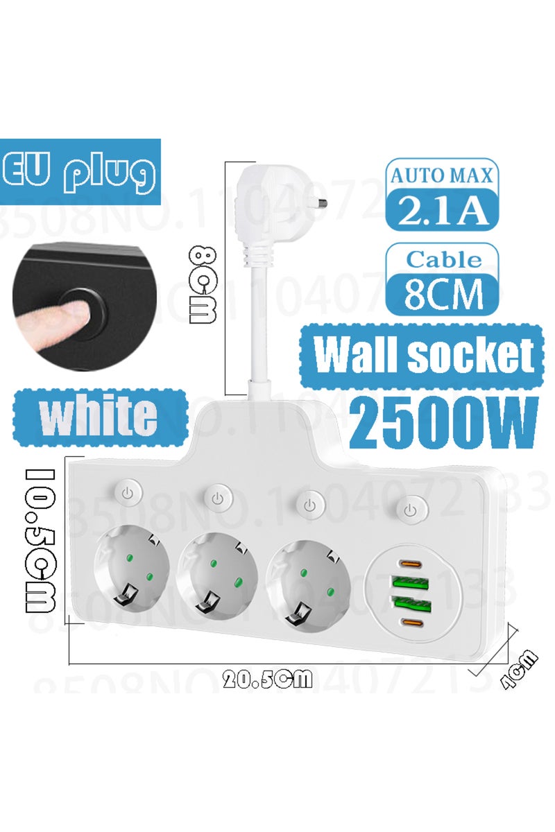 EU Plug White EU Plug Power Strip AC Outlets Multitap Electrical Wall Socket Extension Cord With USB
