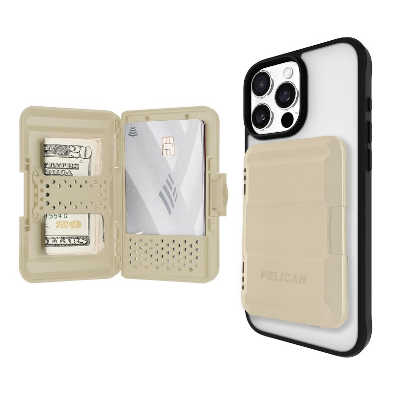 Pelican MagSafe Wallet for iPhone - Heavy Duty MIL-STD Snap-On Phone Magnetic Wallet and Phone Card Holder - Detachable and Slim Hard Case for iPhone 17 Pro Max/16 Pro Max/15/14/Pixel 10- Desert Tan - Image 1