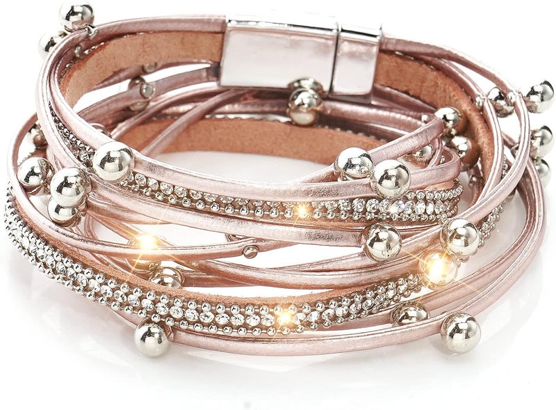 Suyi Women Wrap Bracelet Multilayered Leather Braided Bangle Wrist Cuff Bangles with Magnetic Buckle - Image 1
