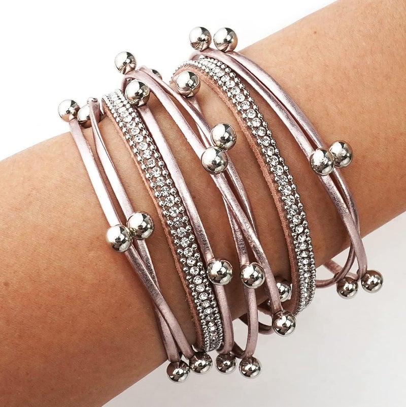 Suyi Women Wrap Bracelet Multilayered Leather Braided Bangle Wrist Cuff Bangles with Magnetic Buckle - Image 3