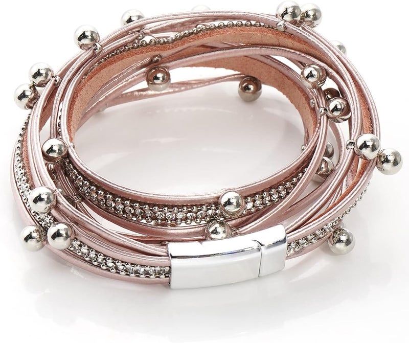 Suyi Women Wrap Bracelet Multilayered Leather Braided Bangle Wrist Cuff Bangles with Magnetic Buckle - Image 5