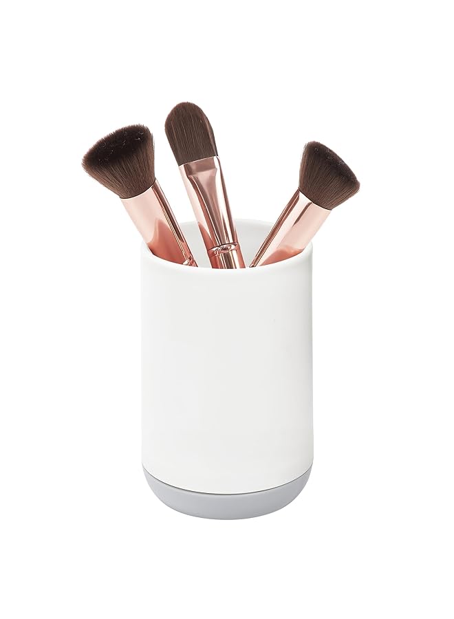 InterDesign Toothbrush Holder For Normal Toothbrushes Spin Brushes And Toothpaste The Cade Collection 3 Inch X 3 Inch X 4.5 Inch White Gray - Image 5