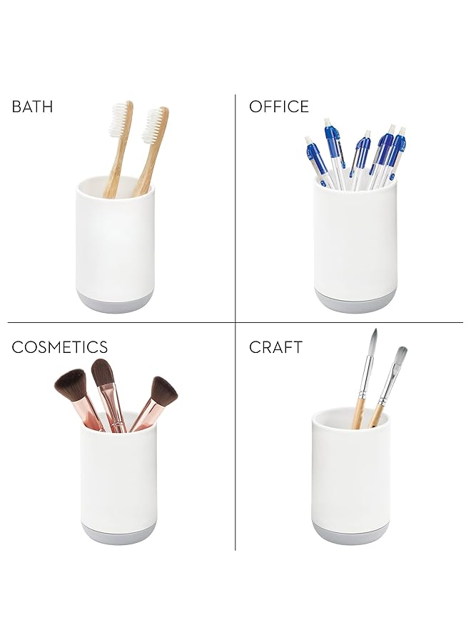 InterDesign Toothbrush Holder For Normal Toothbrushes Spin Brushes And Toothpaste The Cade Collection 3 Inch X 3 Inch X 4.5 Inch White Gray - Image 3