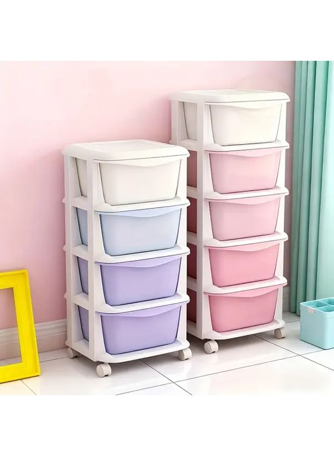 Gradient Pink 3 Layer Storage Cabinet with Wheels Heavy Duty Plastic Organizer Drawers - Image 5