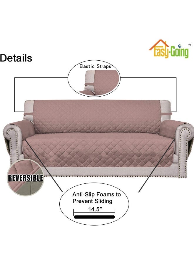 Easy-Going EasyGoing Reversible Oversized Couch Cover for 3 Cushion Couch Sofa Cover for Dogs Water Resistant Furniture Protector Cover with Foam Sticks for Pet Oversized Sofa PinkBeige  - Image 4