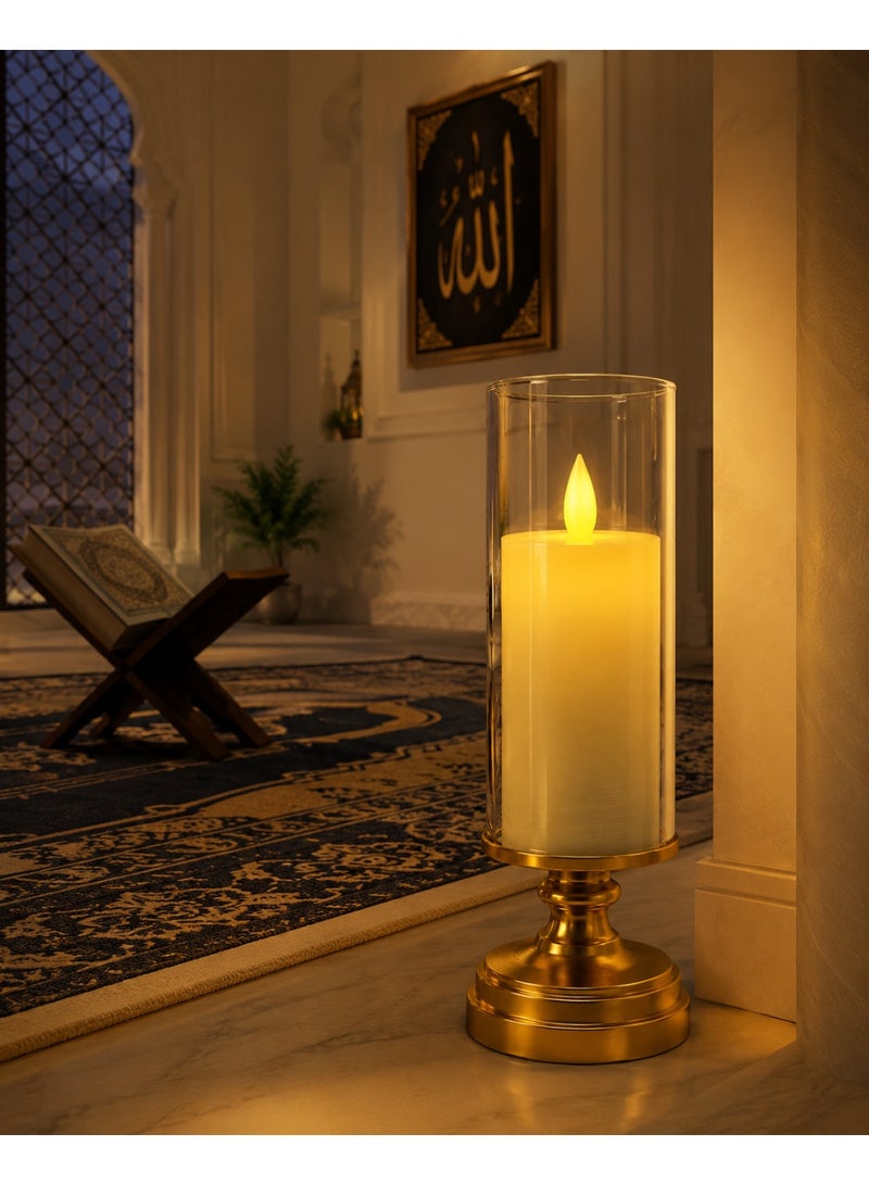لاكوز مصباح طاولة LED بدون لهب على شكل شمعة مع غطاء زجاجي وقاعدة ذهبية - إضاءة دافئة متلألئة لتزيين المنزل والمكتب - Image 4