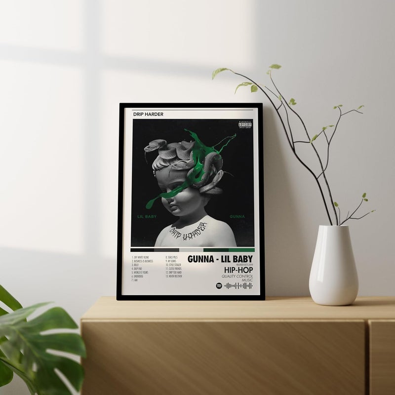 BLINKART BLINKART GunnaThe Drip Harder Popular Music Album Songs Hanging Wall ArtWork PhotoFrames 13x10 inch Decor For Home Bedroom Living Room Aesthetics Spotify Song Link QR Code With Your Photo Frame  - Image 2
